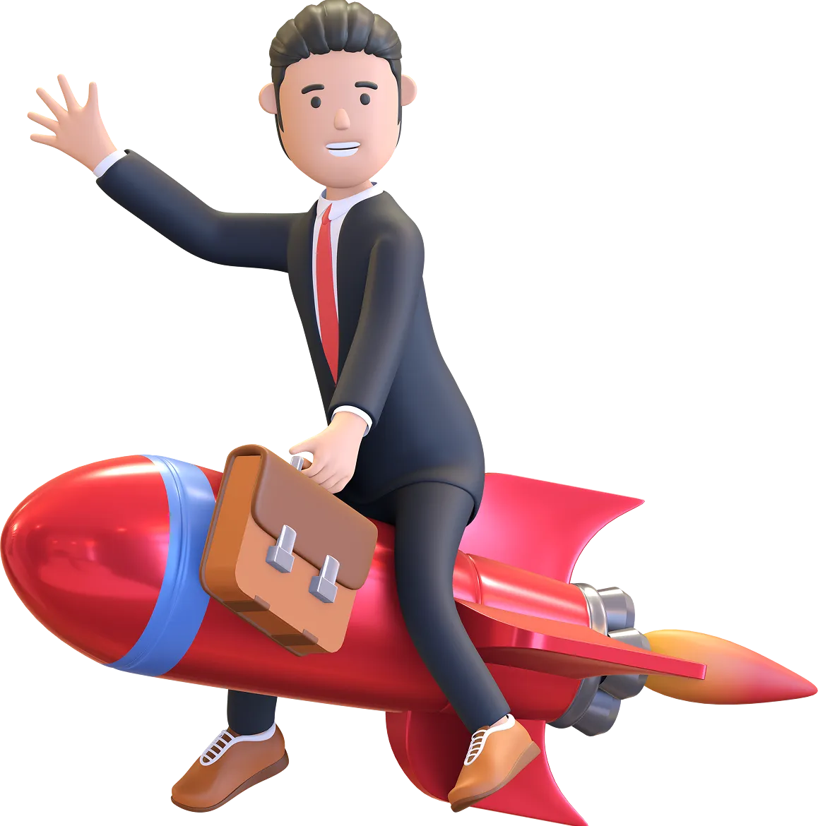 businessman riding rocket lead to success character 3d illustration render 1